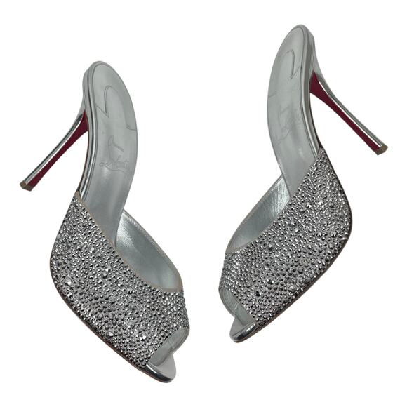Christian Louboutin Me Dolly Strass 100mm Crystal Mules Silver Size 38 - Picture 9 of 15